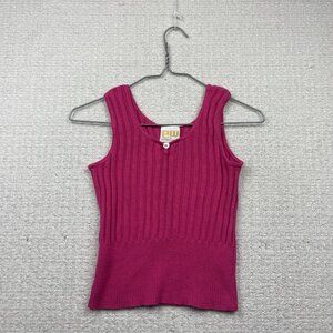Vintage Y2K E.W Pink Tank Top Blouse Coquette Sexy Knit Ribbed Sz M Canada made